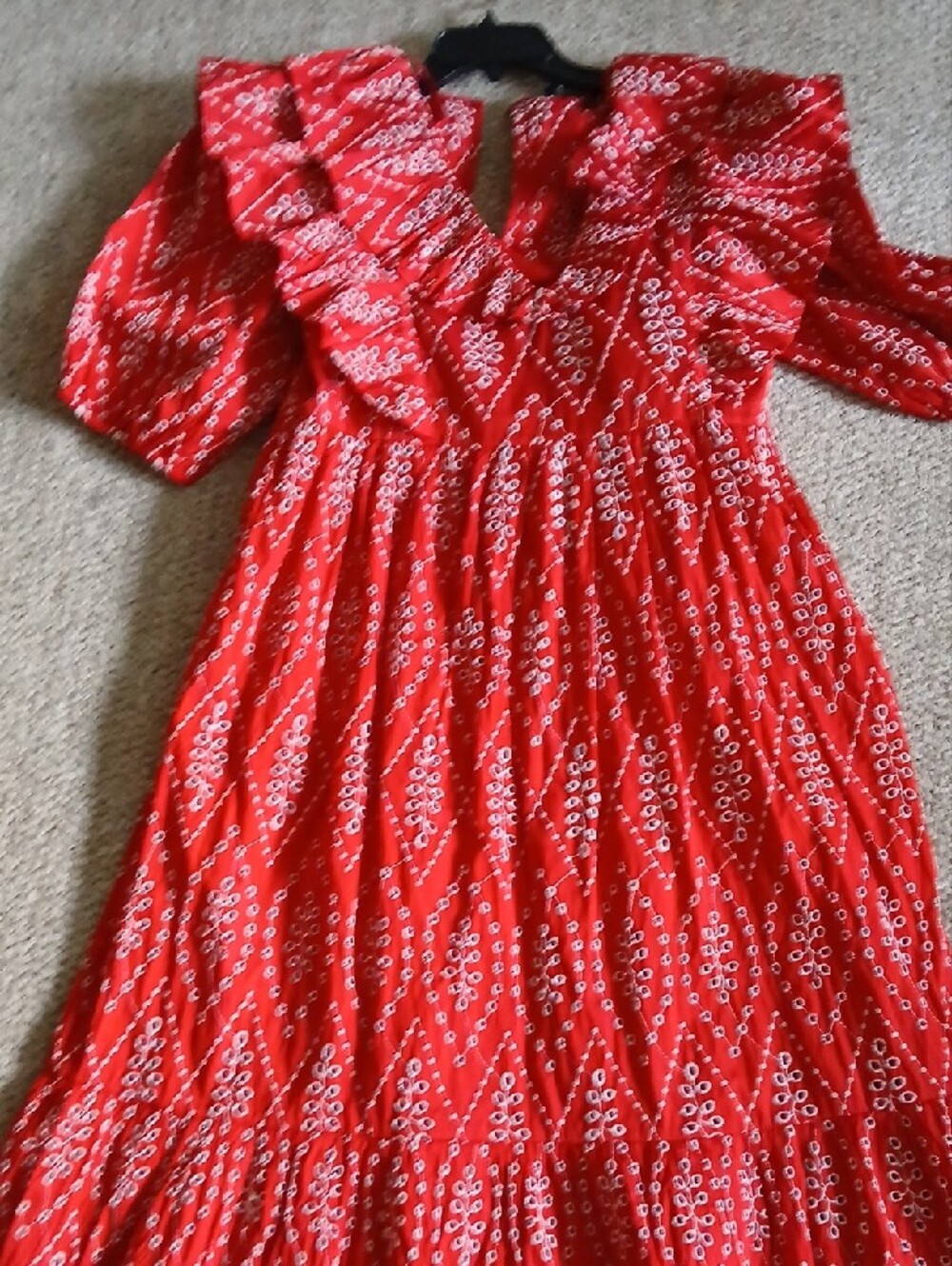 Zara Red Midi Dress with Ruffle V-Neck - Picture 7 of 8